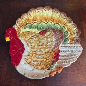 Pier1 Imports Fall Thanksgiving TURKEY Hand Painted Serving Appetizer 9" Plate